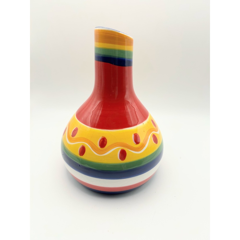 Target Summer Fiesta 2003 Ceramic Vase Multi Color Striped Festive Decor 7"